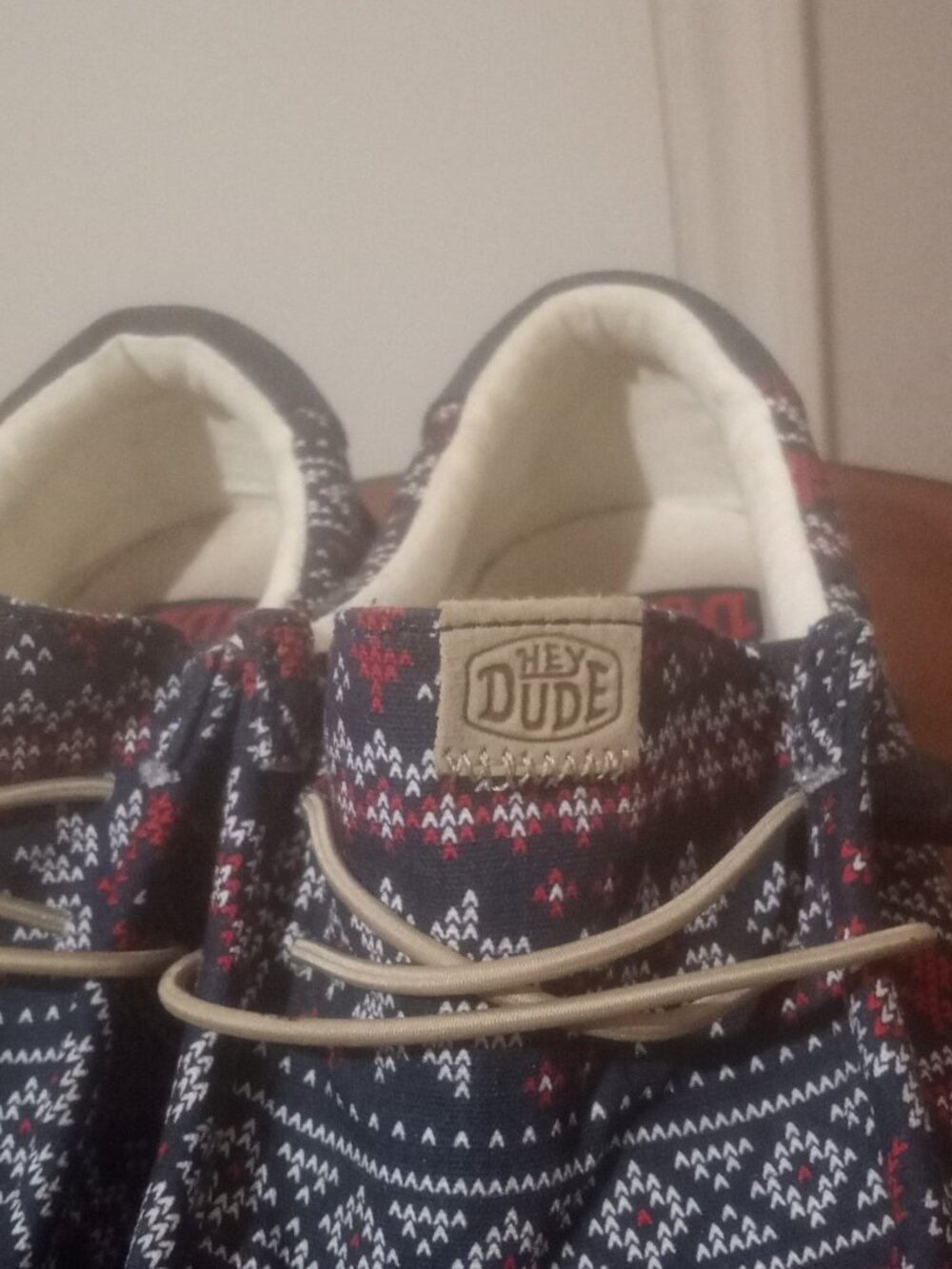 Men's Hey Dude Wally Winter Sweater Fair Isle Slip-On Shoes Navy US 12 EU 46 - Picture 6 of 13